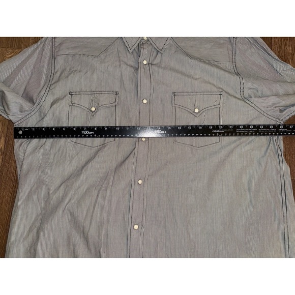 Lucky Brand Western Shirt XX Large Blue White Pinstripe Cotton Long Sleeve Snap - Picture 5 of 10